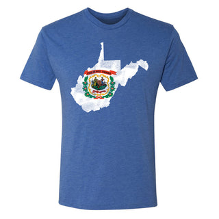 West Virginia Distressed State Flag Outline NLA Triblend T-Shirt - Vintage Royal