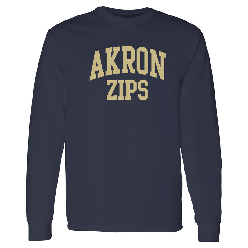 Akron Zips Arch Logo Long Sleeve T Shirt - Navy