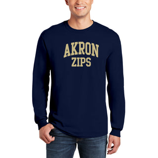 Akron Zips Arch Logo Long Sleeve T Shirt - Navy