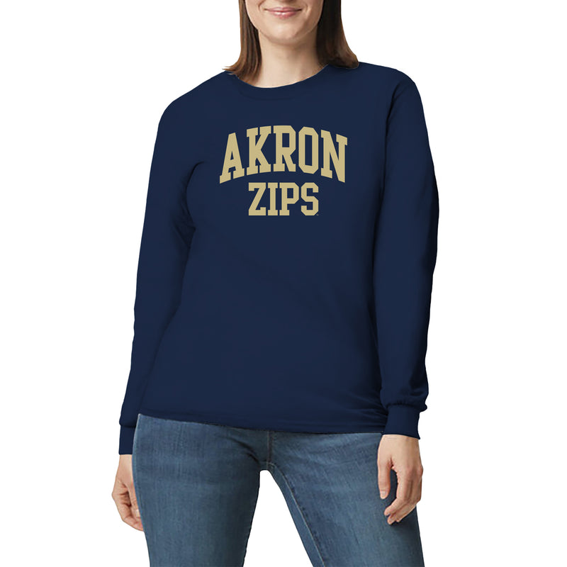 Akron Zips Arch Logo Long Sleeve T Shirt - Navy