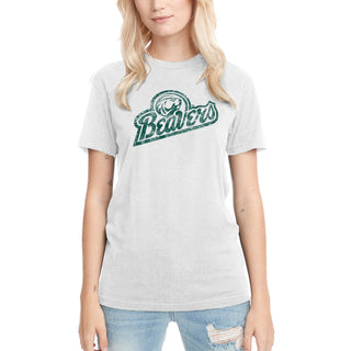 Bemidji State Beavers Script Logo Triblend T Shirt - Heather White