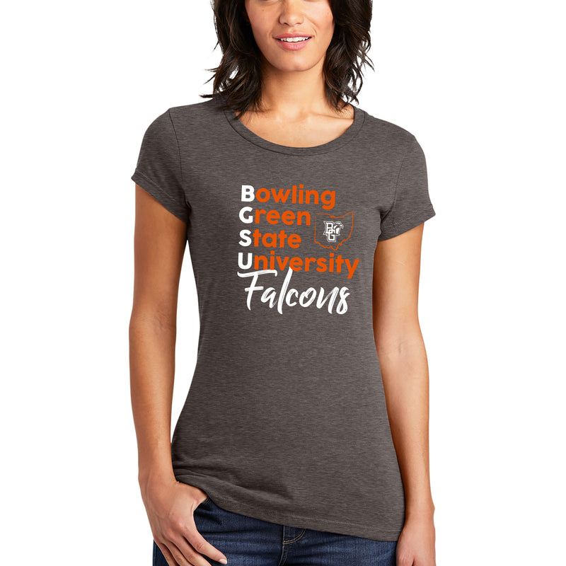 BGSU School Stack Women's Fitted T-Shirt - Heathered Brown