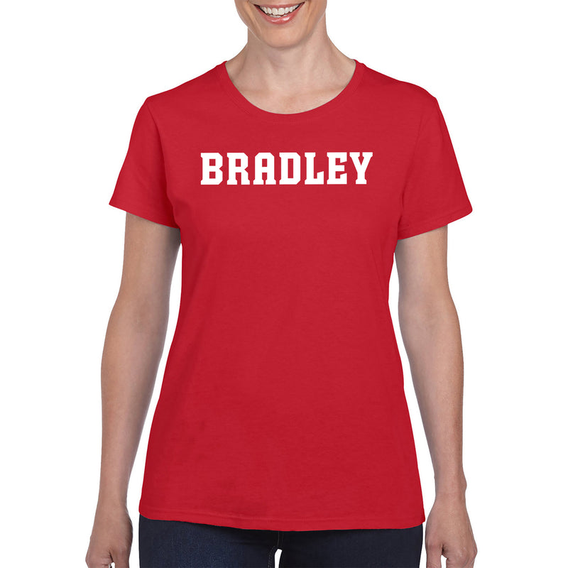 Bradley University Braves Basic Block Cotton Short Sleeve Women's T Shirt - Red