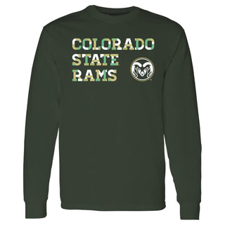 Colorado State University Rams Patchwork Cotton Long Sleeve T Shirt - Forest