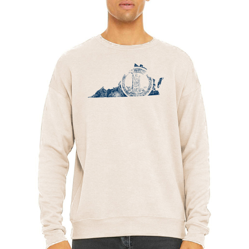 Virginia Distressed State Silhouette Sponge Fleece Raglan Crewneck - Heather Dust