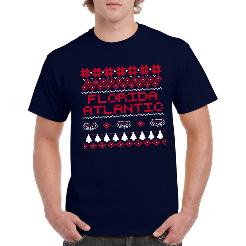 Florida Atlantic Holiday Sweater T-Shirt - Navy