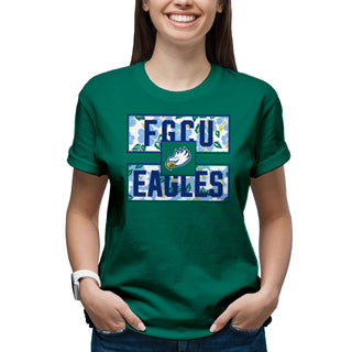 Florida Gulf Coast University Eagles Hibiscus Pattern Blocks Basic Cotton Short Sleeve T Shirt - Kelly