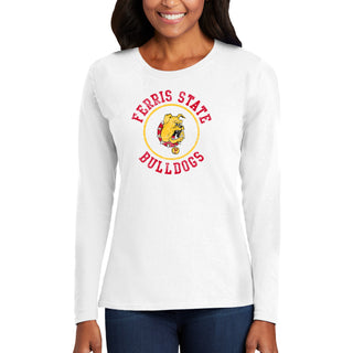 Ferris State Bulldogs Distressed Circle Logo Women's Long Sleeve T Shirt - White