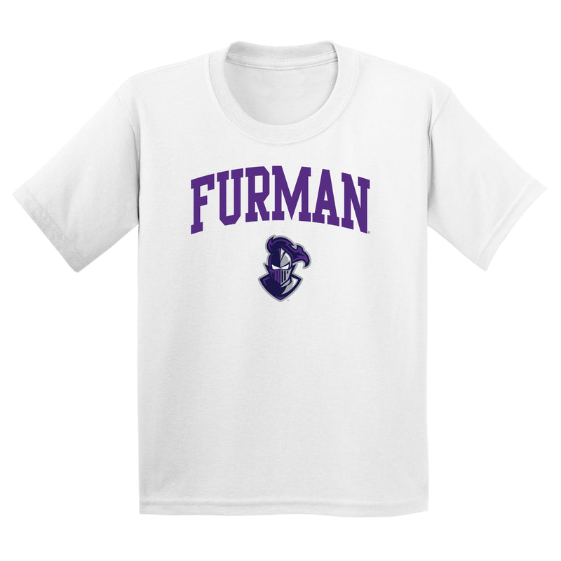 Furman University Paladins Arch Logo Short Sleeve Youth T Shirt - White