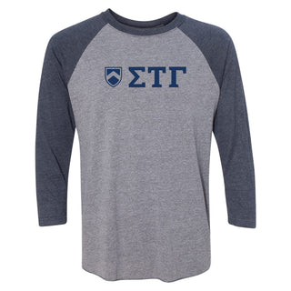 Sigma Tau Gamma Greek Letter Block Raglan - Premium Heather/Navy