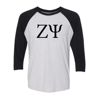 Zeta Psi Greek Letter Block Raglan - White/Black