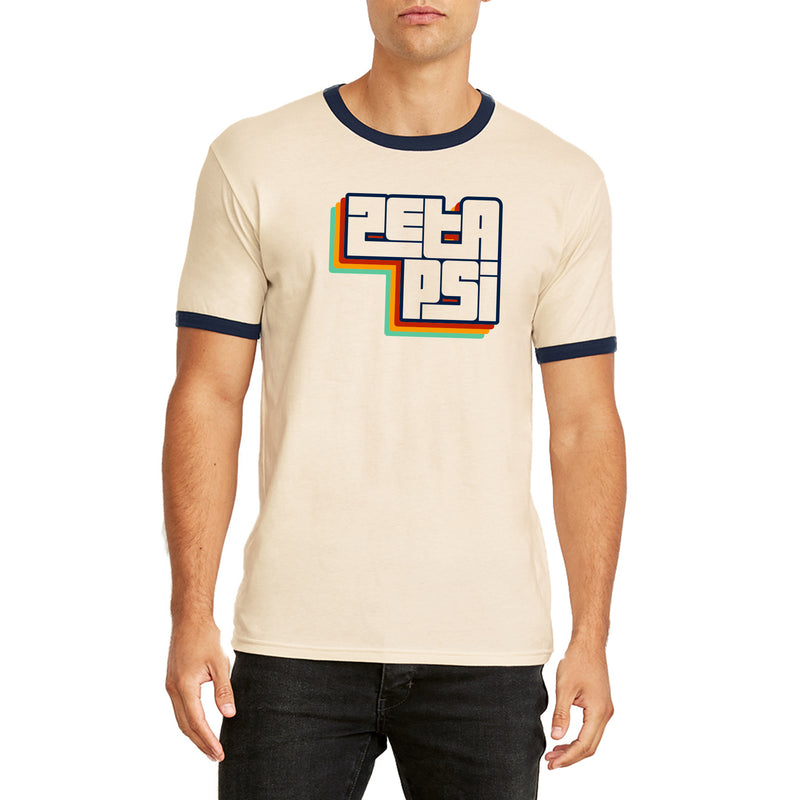 Zeta Psi Greek Funk Fusion Ringer T-Shirt - Natural/Navy