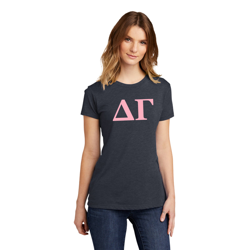 Delta Gamma Greek Letter Block Womens Triblend T-Shirt - Vintage Navy