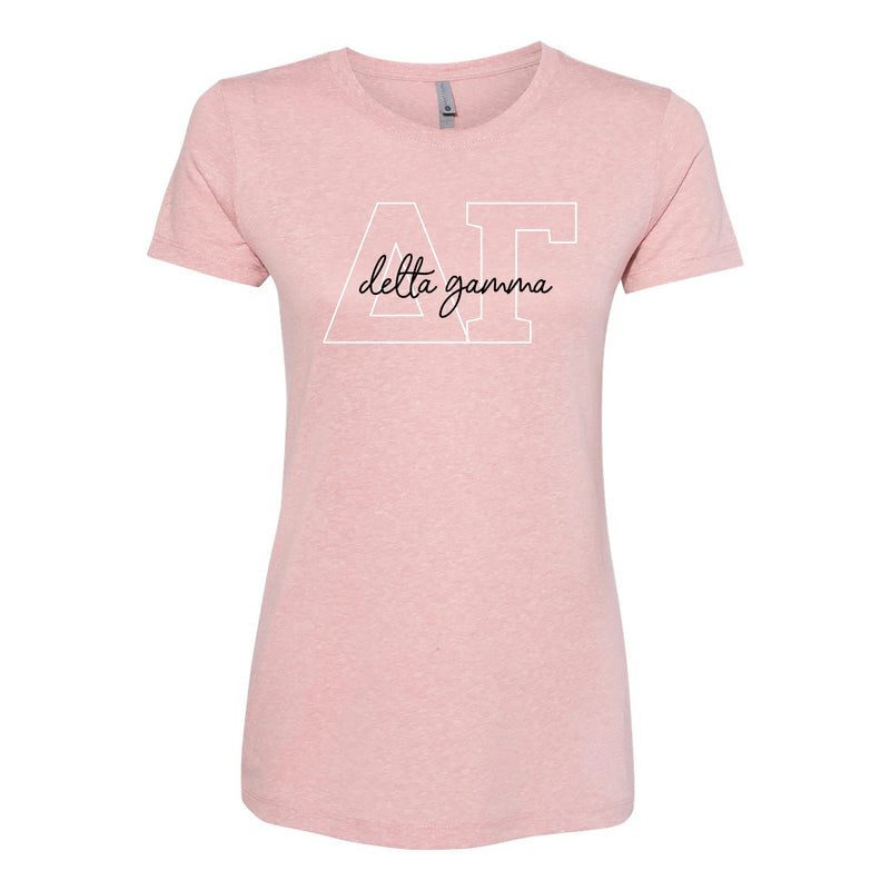 Delta Gamma Greek Outline Overlay Womens Triblend T-Shirt - Desert Pink