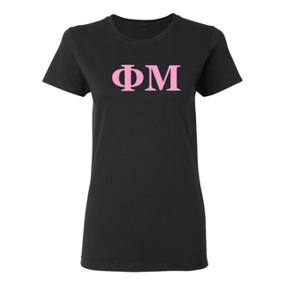 Phi Mu Greek Letter Block Womens T-Shirt - Black