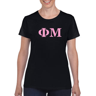 Phi Mu Greek Letter Block Womens T-Shirt - Black