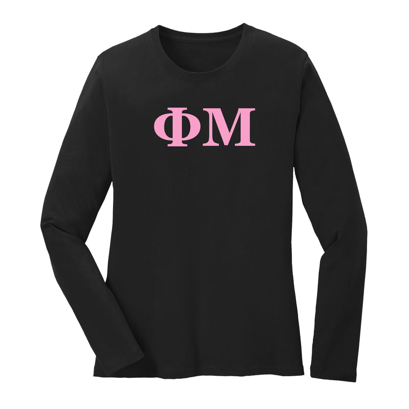 Phi Mu Greek Letter Block Womens Long Sleeve - Black