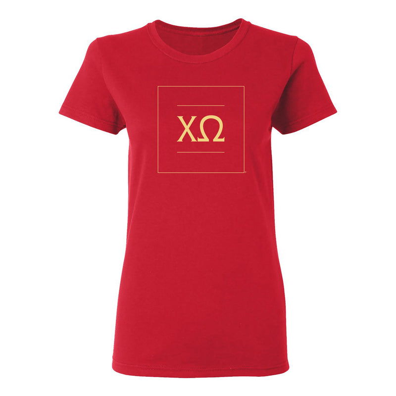 Chi Omega Greek Letter Block Womens T-Shirt - Red