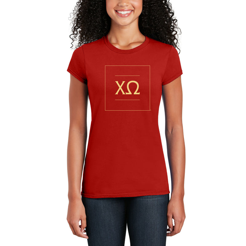 Chi Omega Greek Letter Block Womens T-Shirt - Red