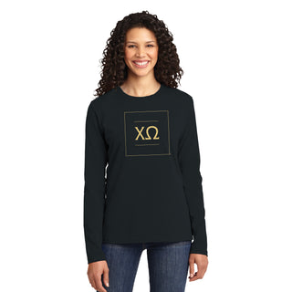 Chi Omega Greek Letter Block Womens Long Sleeve - Black