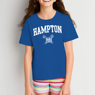 Hampton University Pirates Arch Logo Youth Short Sleeve T Shirt - Royal