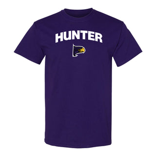 Hunter College Hawks Arch Logo T Shirt - Purple