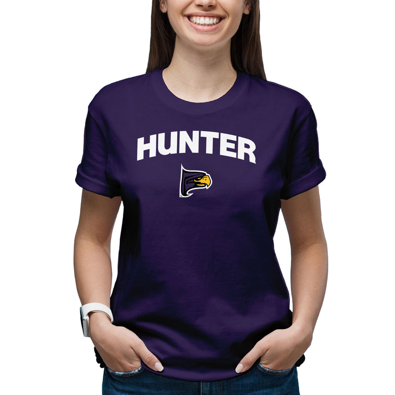 Hunter College Hawks Arch Logo T Shirt - Purple