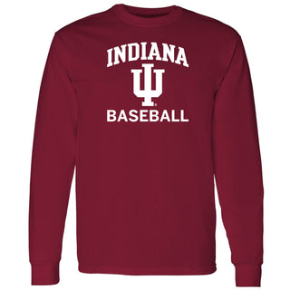 Indiana University Hoosiers Arch Logo Baseball Long Sleeve T Shirt - Cardinal