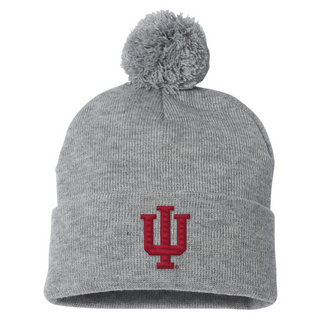 Indiana Trident Logo Pom Pom Cuffed Beanie - Heather Grey