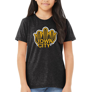 Iowa City Corn Youth Triblend T-Shirt - Charcoal Black