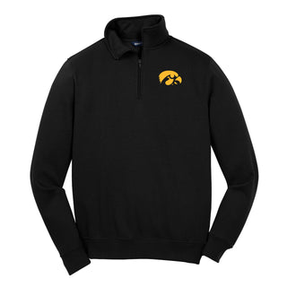 University of Iowa Hawkeye Logo Left Chest Embroidered Quarter Zip Sweatshirt - Black