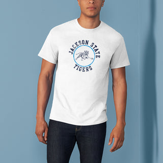 Jackson State Tigers Distressed Circle Logo T Shirt - White