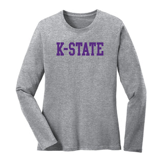 Kansas State University Wildcats Basic Block Cotton Women's Long Sleeve T-Shirt - Sport Grey