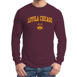 Loyola University Chicago Ramblers Arch Logo Long Sleeve T Shirt - Maroon