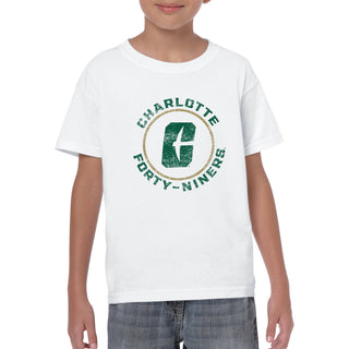 UNC Charlotte Forty-Niners Distressed Circle Logo Youth Short Sleeve T Shirt - White