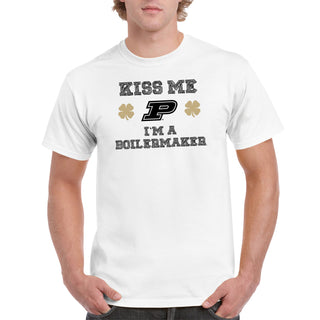 Purdue University Boilermakers Kiss Me I'm a Boilermaker Basic Cotton Short Sleeve T Shirt - White