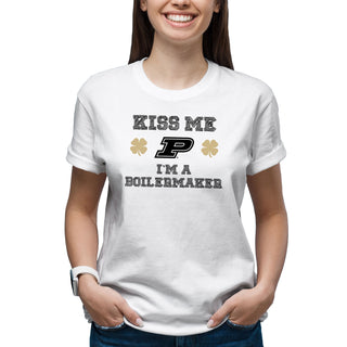 Purdue University Boilermakers Kiss Me I'm a Boilermaker Basic Cotton Short Sleeve T Shirt - White