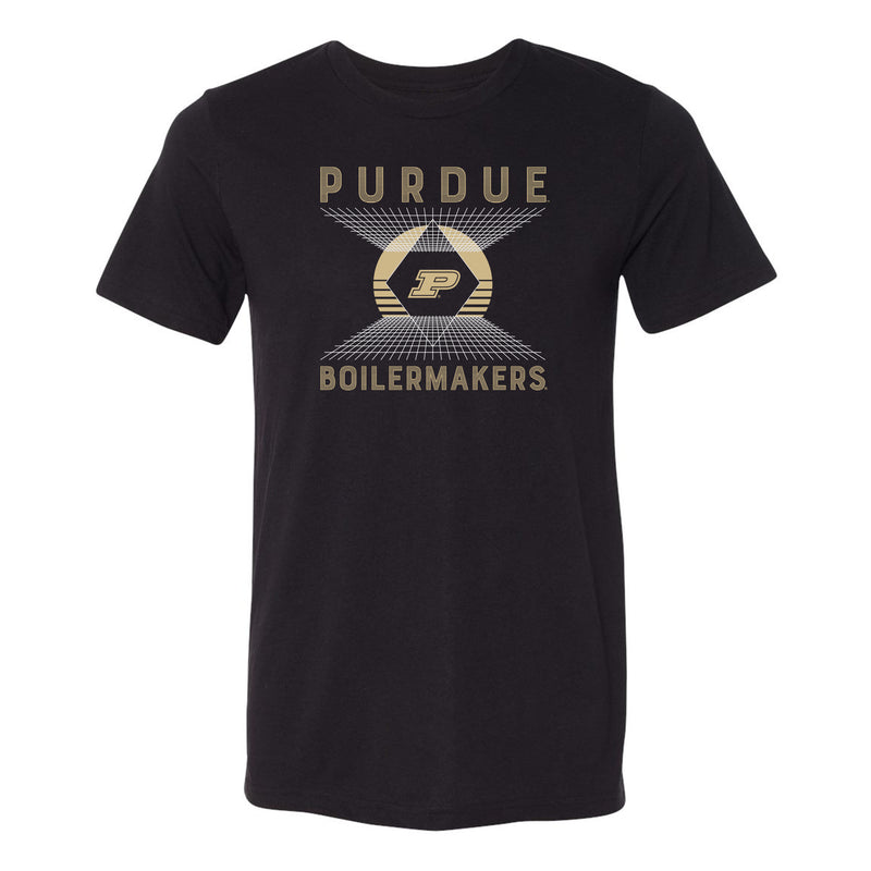 Purdue Boilermakers Vaporwave Grid Triblend T Shirt - Solid Black