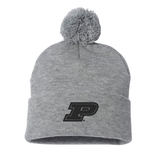 Purdue Primary Logo Pom Pom Cuffed Beanie - Heather Grey