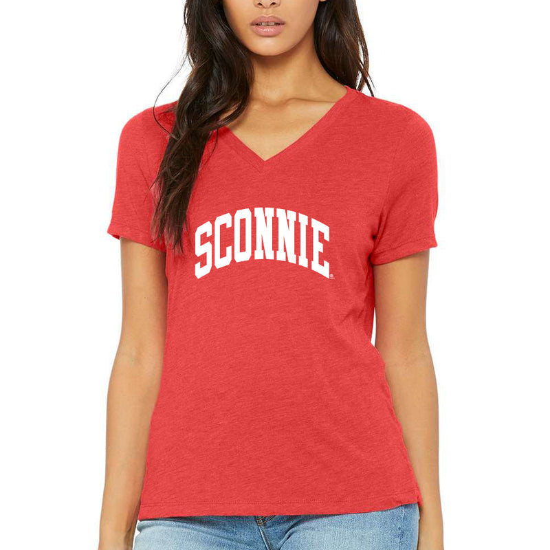 Sconnie Arch Womens Relaxed Jersey V-Neck Tee - Red Triblend