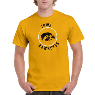 University of Iowa Hawkeyes Distressed Circle Logo Short Sleeve T Shirt - Gold