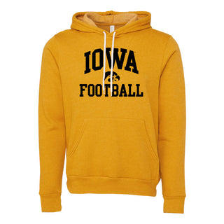 Iowa Arch Logo Football Sponge Fleece Hoodie - Heather Mustard