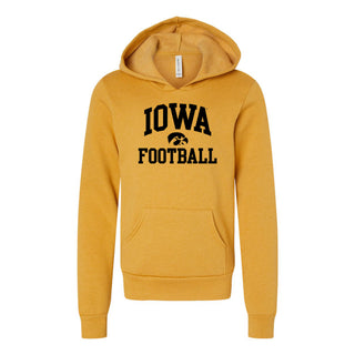 Iowa Arch Logo Football Sponge Fleece Youth Hoodie - Heather Mustard