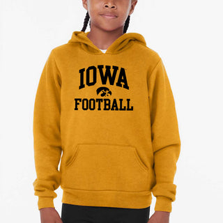 Iowa Arch Logo Football Sponge Fleece Youth Hoodie - Heather Mustard