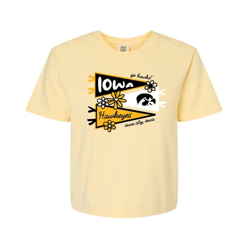Iowa Cute Pennant Womens Boxy T-Shirt - Butter