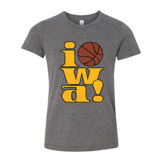 Iowa 90s Basketball Logo Youth T-Shirt - Deep Heather