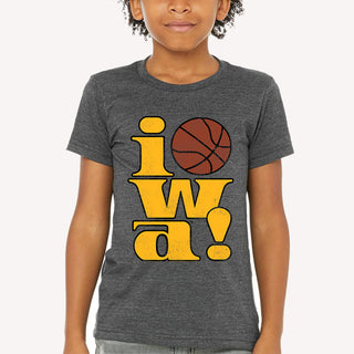 Iowa 90s Basketball Logo Youth T-Shirt - Deep Heather