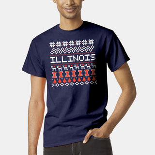 Illinois Holiday Sweater T-Shirt - Navy