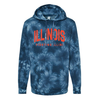 Illinois Big Bold Midweight Tie-Dyed Hoodie - Navy