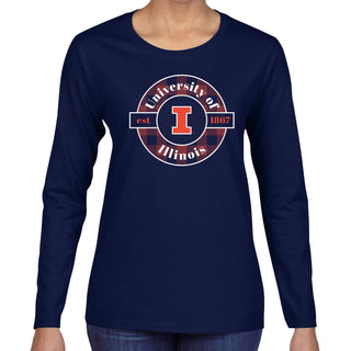 Illinois Plaid Circle Women's Long Sleeve - Navy